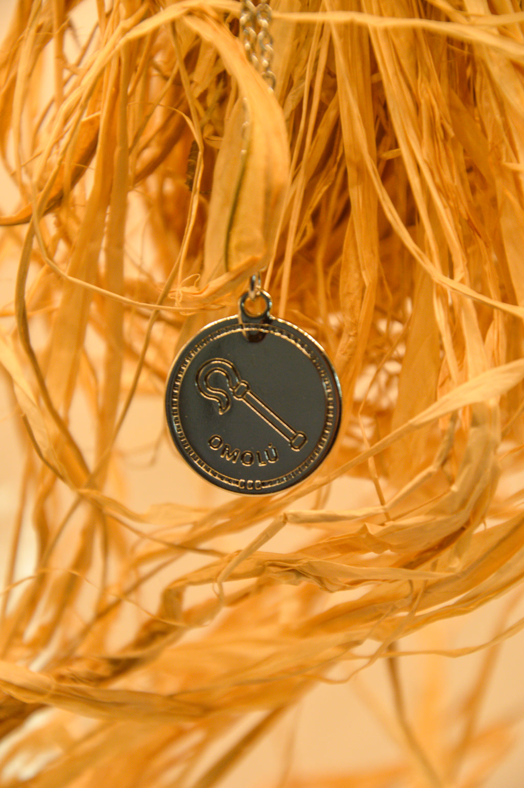Medallion pendant on a chain with a gold background